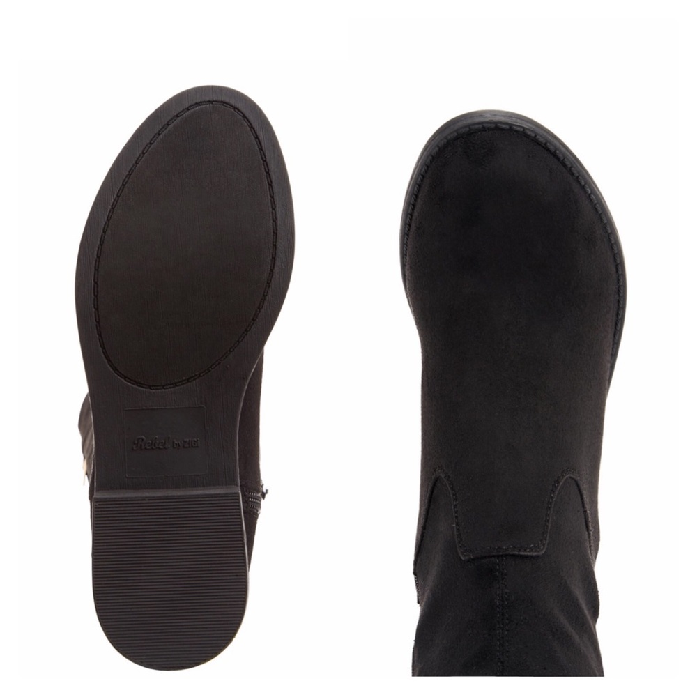 Black Suede Boots Vegan Tall Over The Knee New - Picture 4 of 8